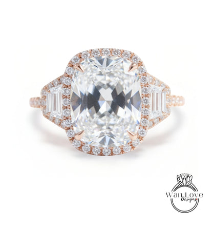 A large, oval-shaped diamond ring with a halo of smaller diamonds around the center stone.
