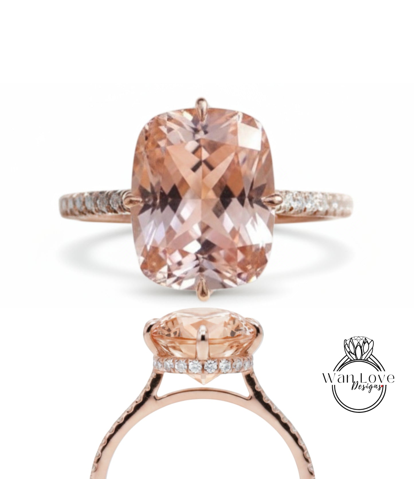 a beautiful engagement ring with a large, oval-shaped pink gemstone set in a rose gold band.