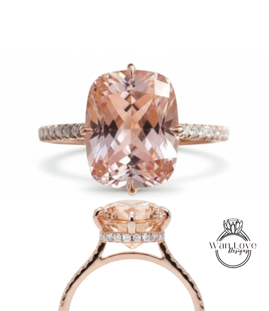 a beautiful engagement ring with a large, oval-shaped pink gemstone set in a rose gold band.