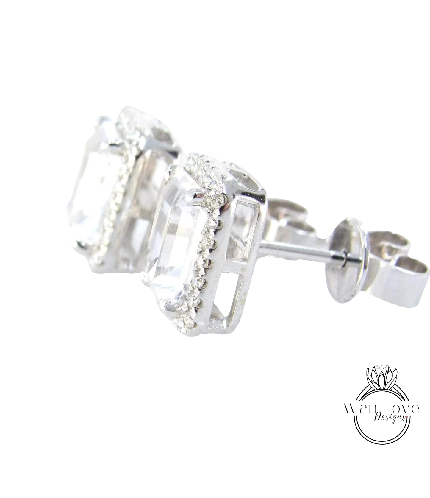 2ct Minimalist Emerald Diamond Halo Earrings • Emerald Cut Moissanite Earrings • Perfect Simple Earrings • Wedding Earrings • Gift for Her Wan Love Designs