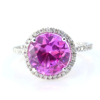 Pink Sapphire engagement ring unique round cut Vintage diamond halo wedding classical Bridal promise Anniversary ring wedding ring, Ready Wan Love Designs