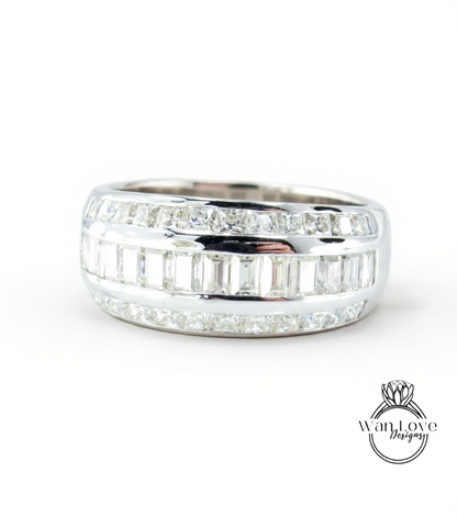 Moissanite Channel set Baguette Princess Wedding Band,Mans Ring,Custom,Engagement,Pinky,White Gold,Commitment,Anniversary Gift-Ready to Ship