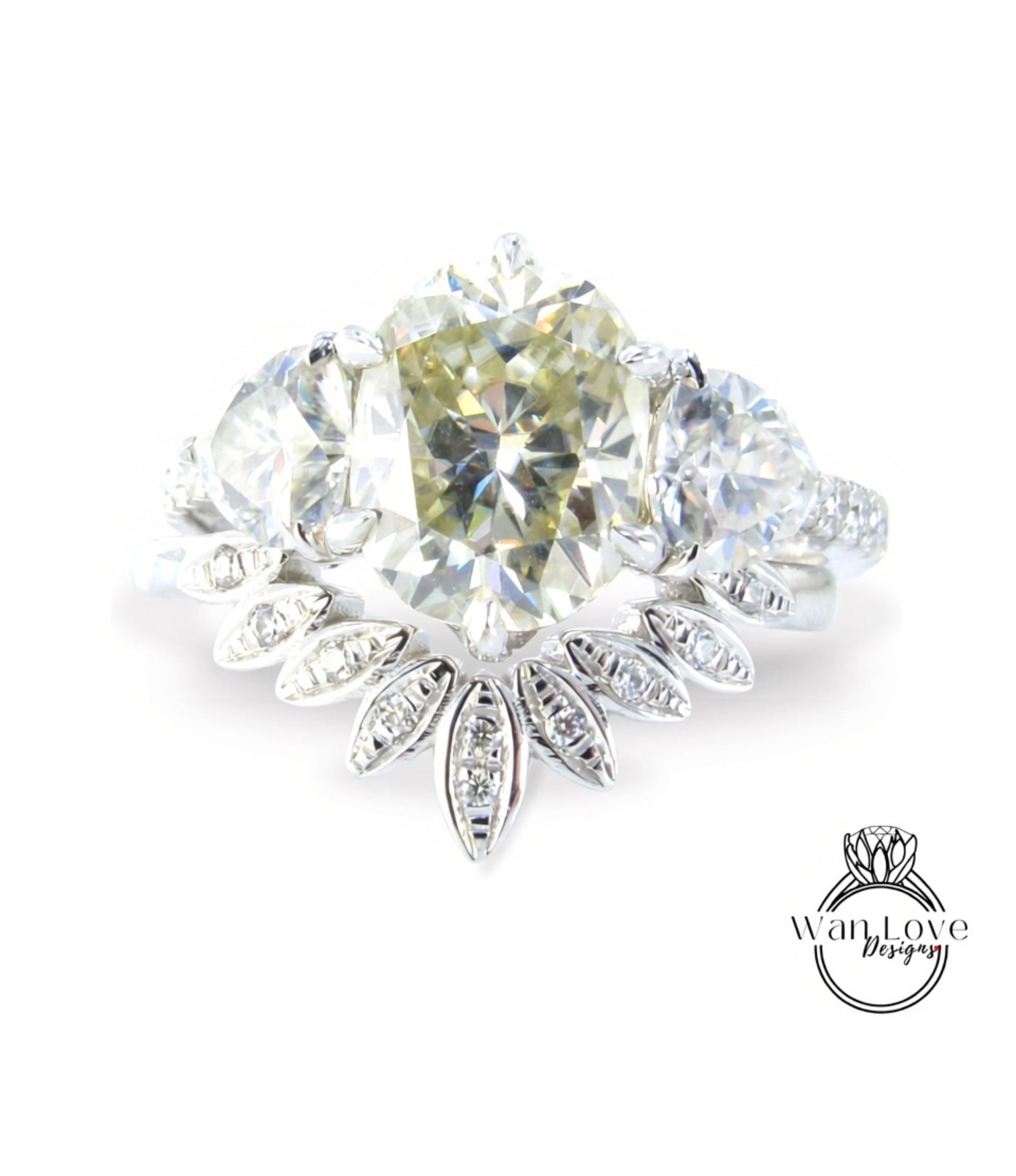 A stunning diamond engagement ring with a large central diamond surrounded by smaller diamonds and a delicate floral design.