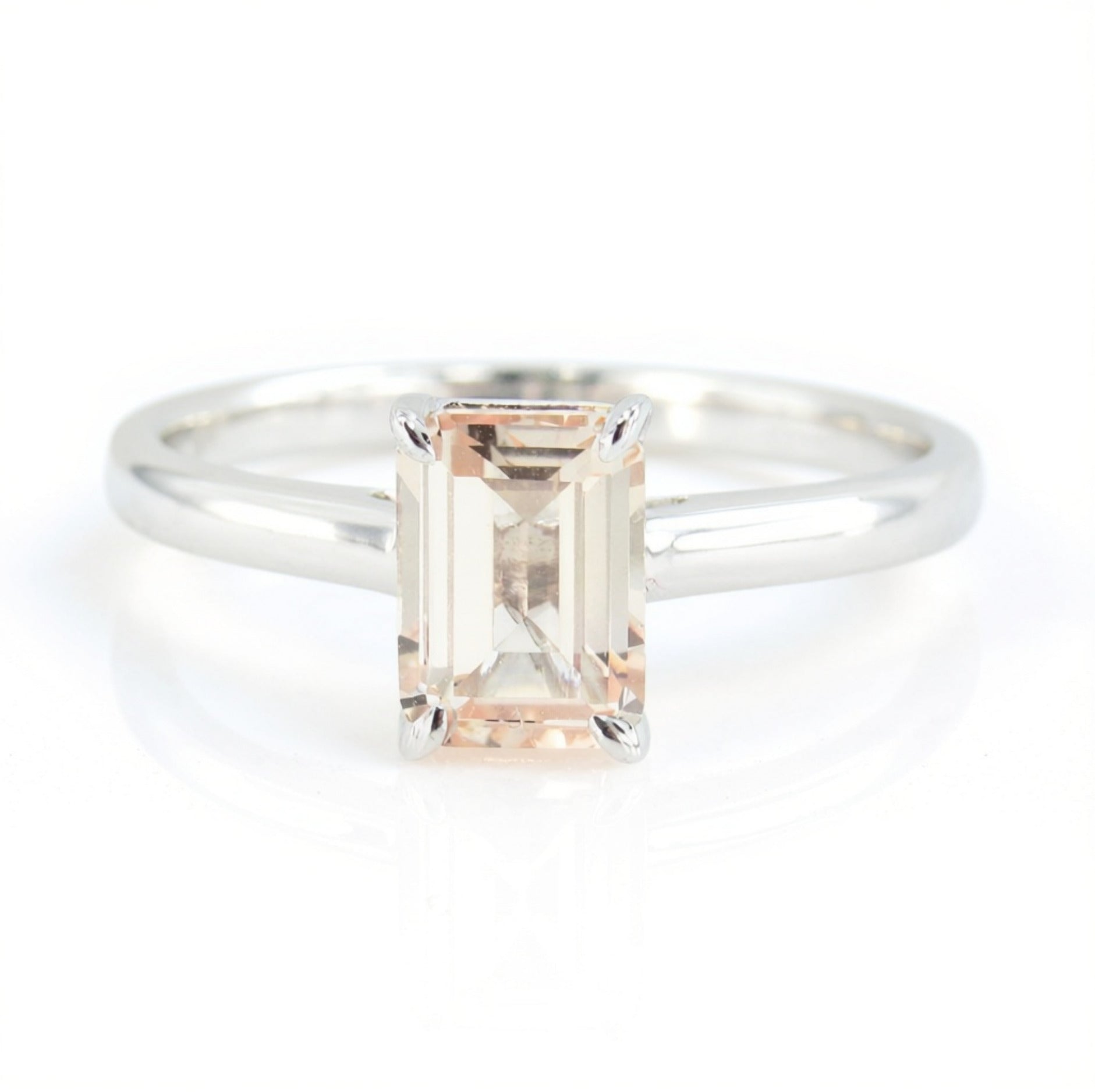 Peach Champagne Sapphire Emerald cut Solitaire Engagement Ring 1ct 7x5mm White Gold Wedding promise ring Anniversary Gift, Ready to Ship Wan Love Designs