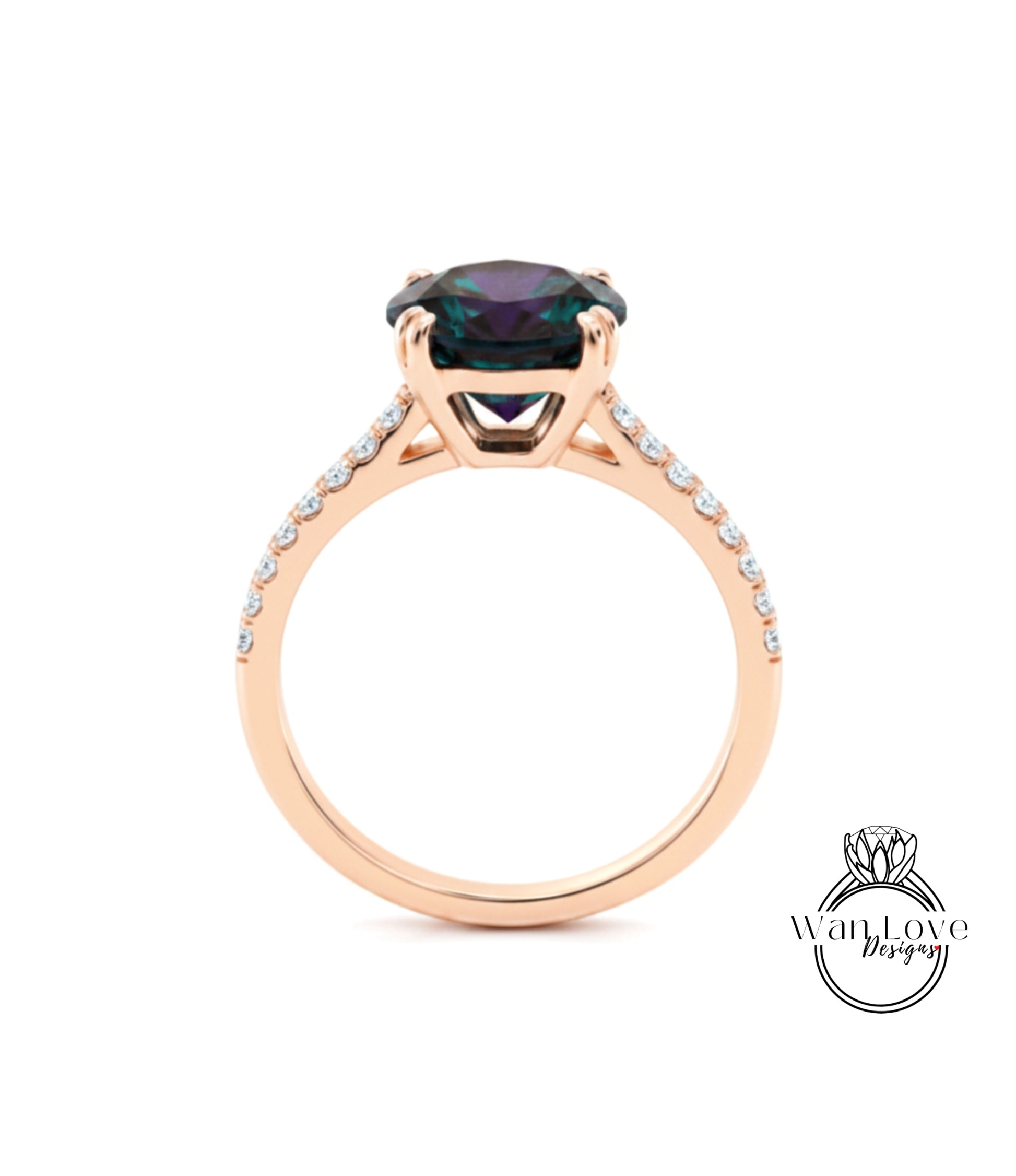 A gold ring with a large purple gemstone set in the center, surrounded by smaller diamonds.