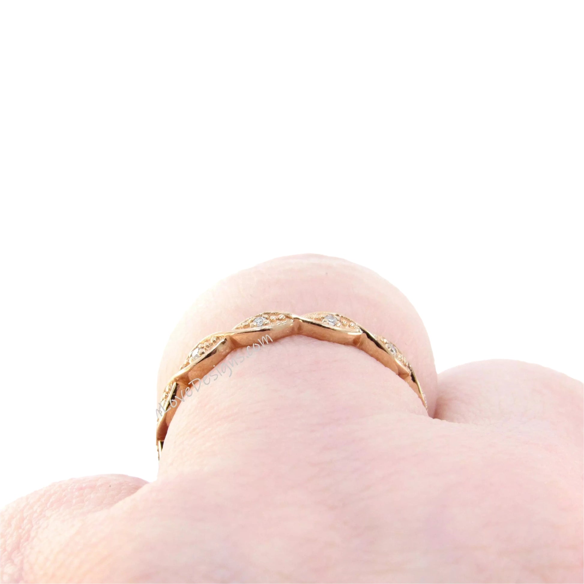 Rose Gold Thin Diamonds Twisted DNA Infinity Almost Eternity Wedding Band Ring, Ready to Ship Wan Love Designs