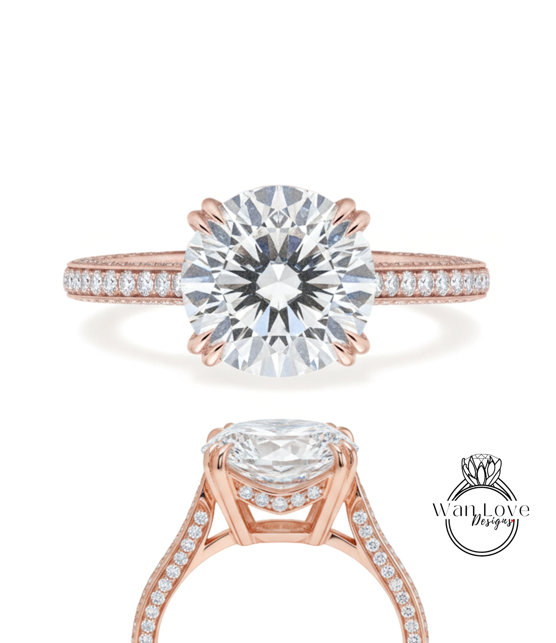 a beautiful engagement ring with a large round diamond set in a rose gold band.
