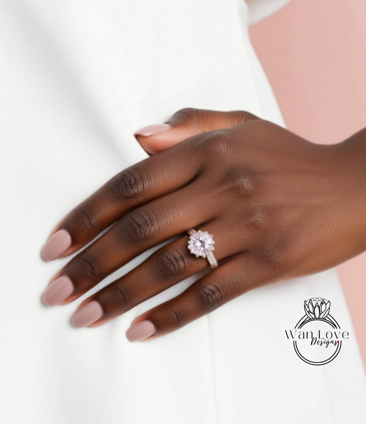 A close-up of a hand wearing a large, ornate ring with a large central stone.
