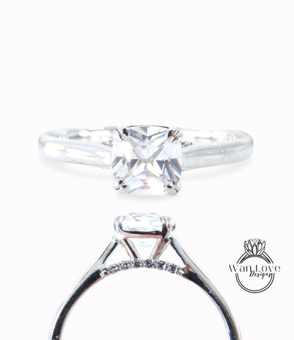 Zaffiro bianco cuscino solitario anello di fidanzamento arco Galleria gemme 1.2ct anello vintage anello nuziale anello di nozze anniversario regalo-pronto per la spedizione