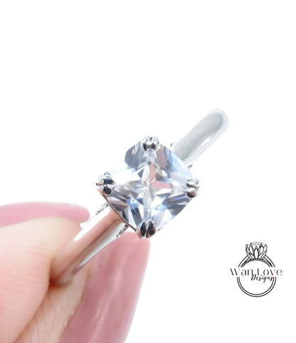 Zaffiro bianco cuscino solitario anello di fidanzamento arco Galleria gemme 1.2ct anello vintage anello nuziale anello di nozze anniversario regalo-pronto per la spedizione