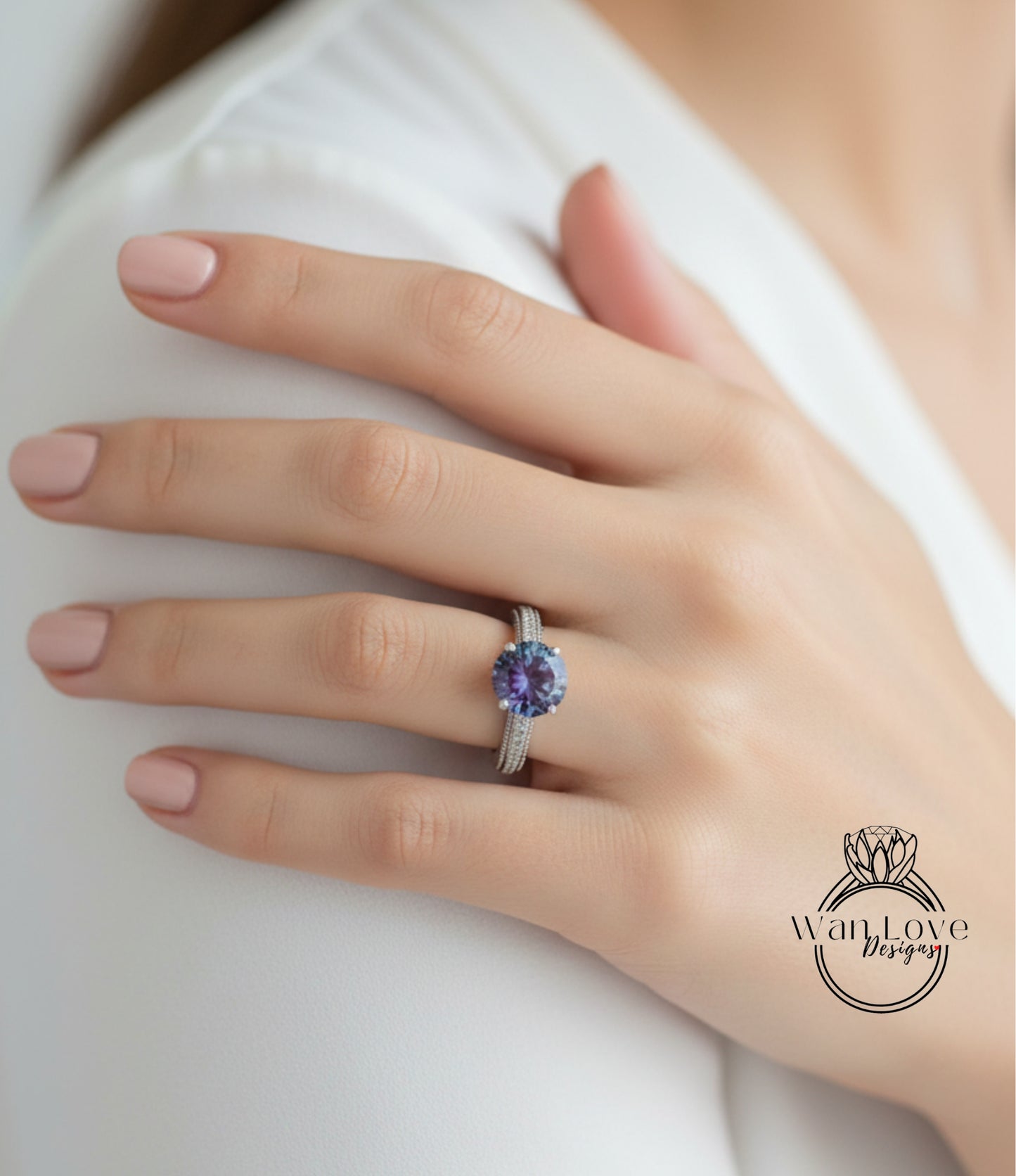 Alexandrite & Diamonds Round Beaded Milgrain Engagement Ring unique vintage filigree Rose Gold Anniversary Gift antique wedding bridal ring