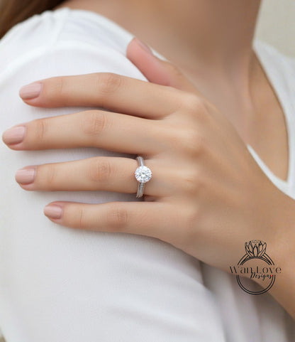 Anello di fidanzamento con perline floreali in filigrana di diamanti Milgrain rotondo personalizzato-14kt oro 18kt, platino, anello di diamanti da laboratorio IGI CVD HPHT