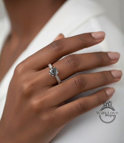 Salt & Pepper Diamond Round Beaded Milgrain Engagement Ring unique vintage filigree Rose Gold Anniversary Gift antique wedding bridal ring