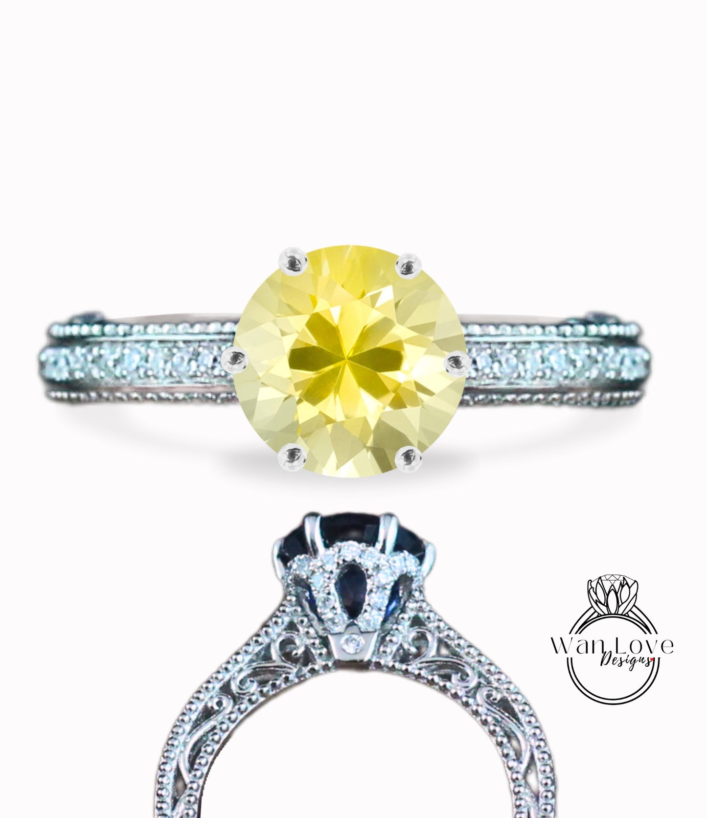 Anello di fidanzamento con perline floreali in filigrana Milgrain con zaffiro rosa chiaro e diamanti, rotondo, personalizzato, in oro 18kt, platino, matrimonio 14kt