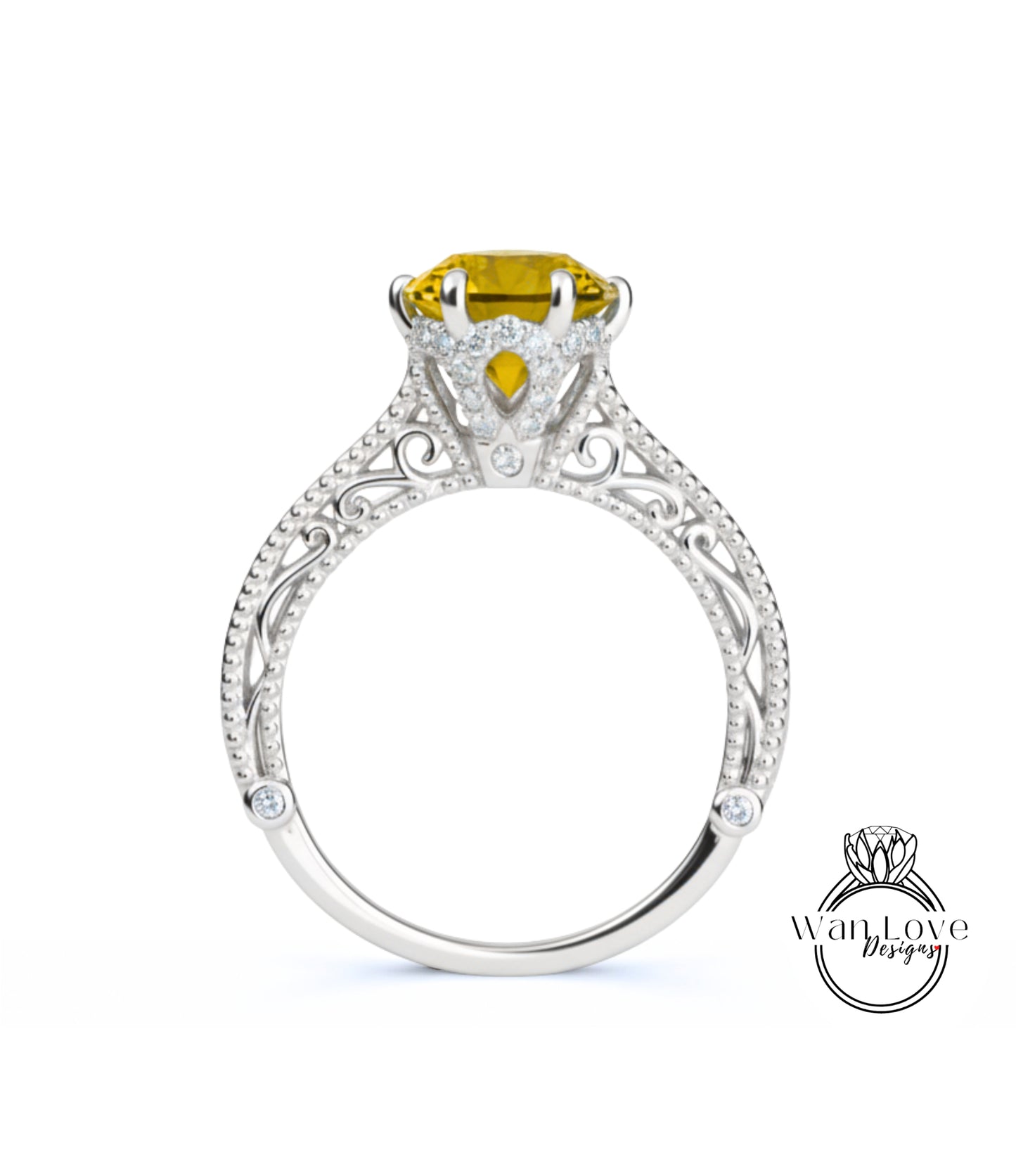 Anello di fidanzamento con perline floreali in filigrana Milgrain con zaffiro rosa chiaro e diamanti, rotondo, personalizzato, in oro 18kt, platino, matrimonio 14kt