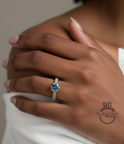 Alexandrite & Diamonds Round Beaded Milgrain Engagement Ring unique vintage filigree Rose Gold Anniversary Gift antique wedding bridal ring