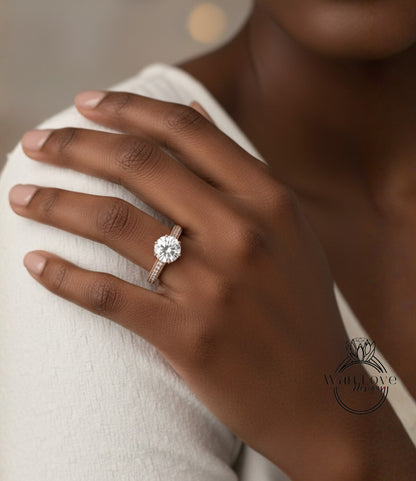 Anello di fidanzamento con perline floreali in filigrana di diamanti Milgrain rotondo personalizzato-14kt oro 18kt, platino, anello di diamanti da laboratorio IGI CVD HPHT