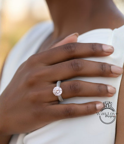 Anello di fidanzamento con perline floreali in filigrana Milgrain con zaffiro rosa chiaro e diamanti, rotondo, personalizzato, in oro 18kt, platino, matrimonio 14kt