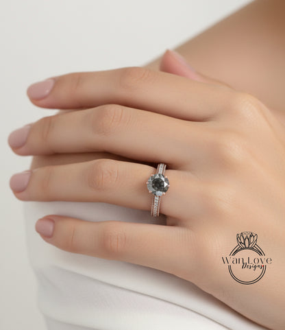 Salt & Pepper Diamond Round Beaded Milgrain Engagement Ring unique vintage filigree Rose Gold Anniversary Gift antique wedding bridal ring