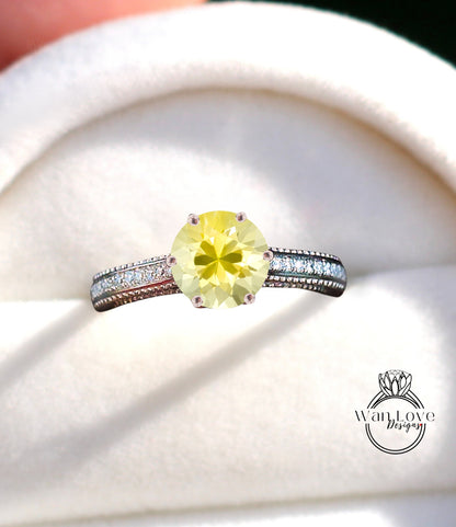 Anello di fidanzamento con perline floreali in filigrana Milgrain con zaffiro rosa chiaro e diamanti, rotondo, personalizzato, in oro 18kt, platino, matrimonio 14kt