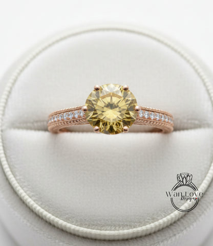 Anello di fidanzamento con perline floreali in filigrana Milgrain con zaffiro rosa chiaro e diamanti, rotondo, personalizzato, in oro 18kt, platino, matrimonio 14kt