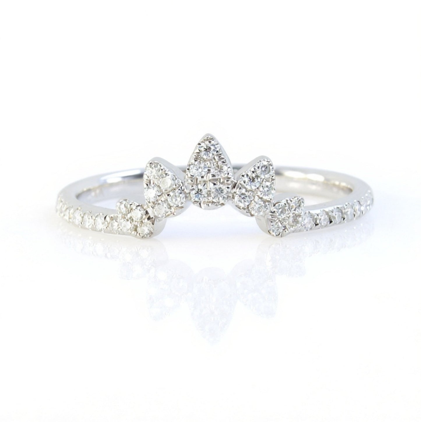 Leaf Pave Curved Nesting Moissanite Diamond Wedding Band Ring Thin Halfway White Gold Custom Engagement Anniversary Pinky, Ready to Ship Wan Love Designs