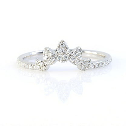 Leaf Pave Curved Nesting Moissanite Diamond Wedding Band Ring Thin Halfway White Gold Custom Engagement Anniversary Pinky, Ready to Ship Wan Love Designs