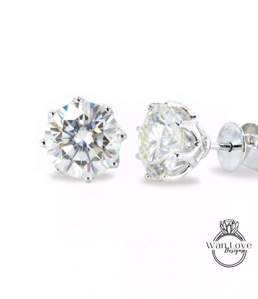 3ct Moissanite Earrings Round cut studs, 8 Prongs Push Backs, White Gold Earrings, Bridal Wedding Studs, Anniversary Gift, Ready to Ship Wan Love Designs