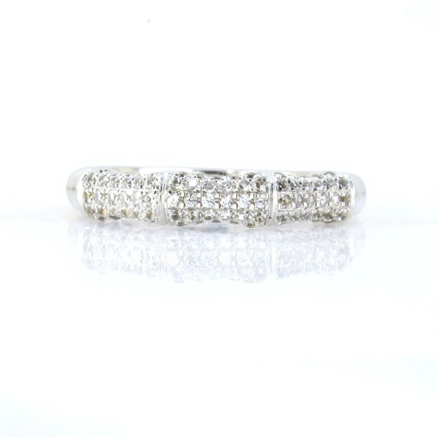 White Sapphire Bamboo Wedding Band Nature Ring Notched Half Eternity Pave White Gold ring unique matching bridal anniversary ring-Ready