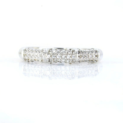 White Sapphire Bamboo Wedding Band Nature Ring Notched Half Eternity Pave White Gold ring unique matching bridal anniversary ring-Ready