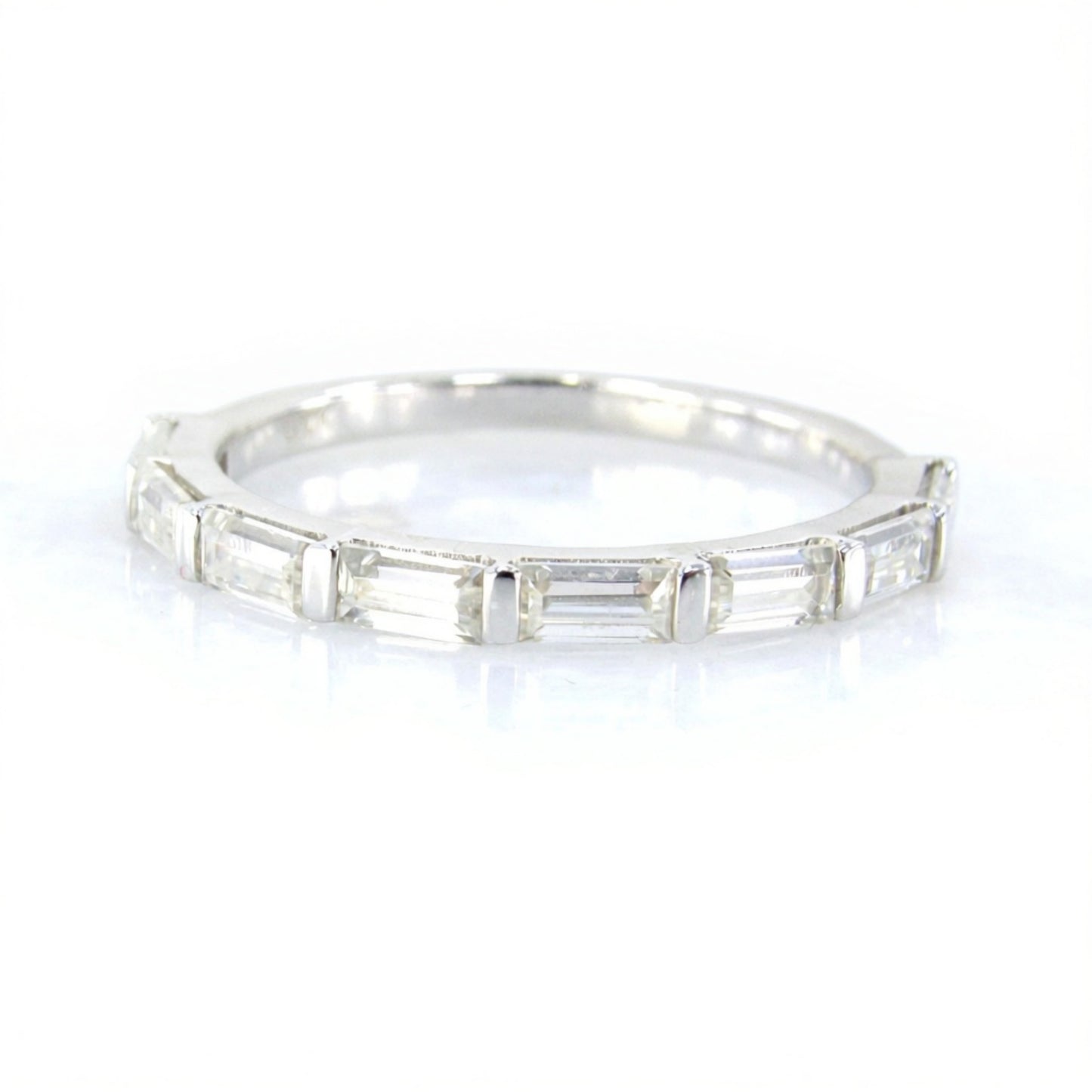 Baguette East West Moissanite band art deco Channel Half Eternity White Gold Wedding Band vintage bridal baguette band ring Ready to Ship