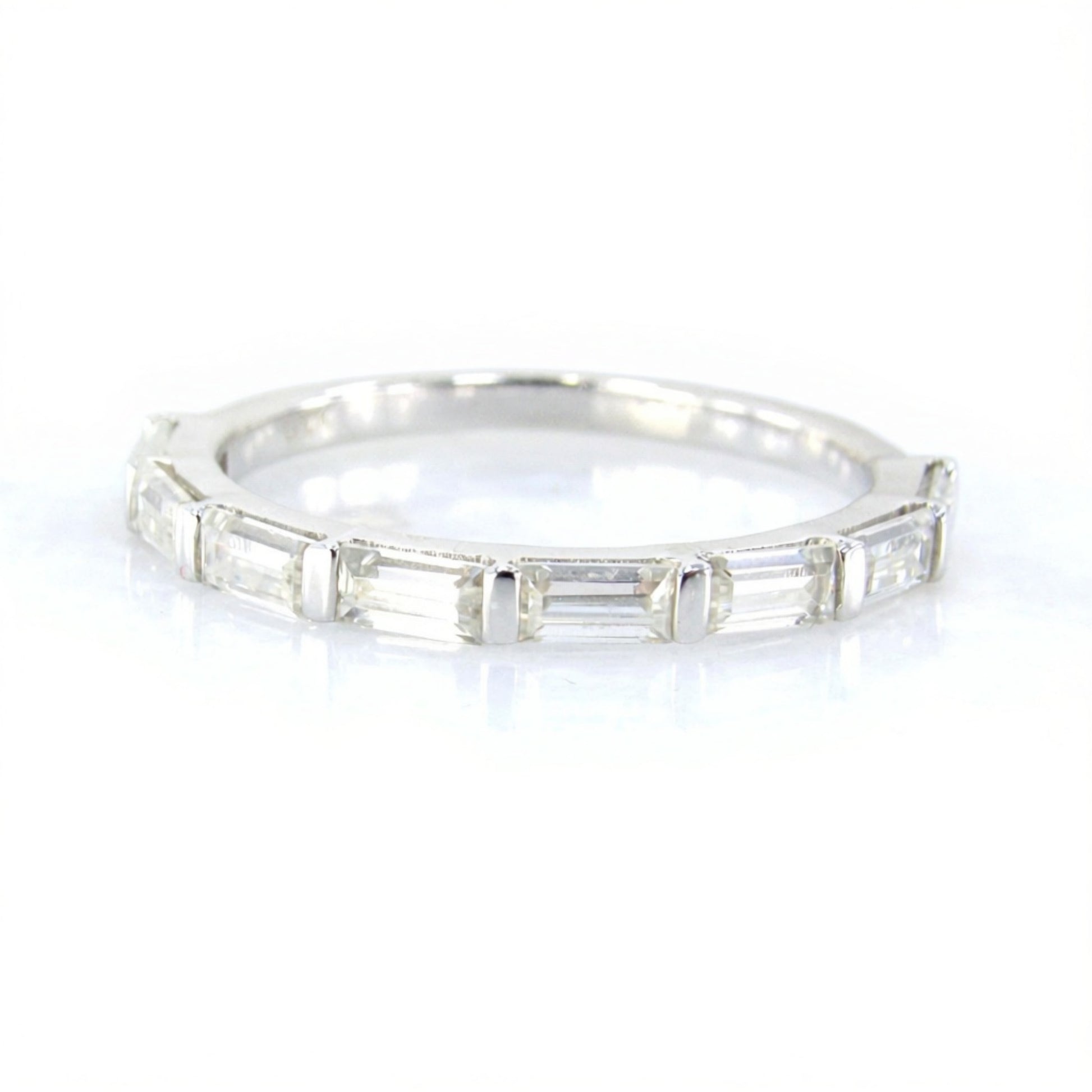 Baguette East West Moissanite band art deco Channel Half Eternity White Gold Wedding Band vintage bridal baguette band ring Ready to Ship