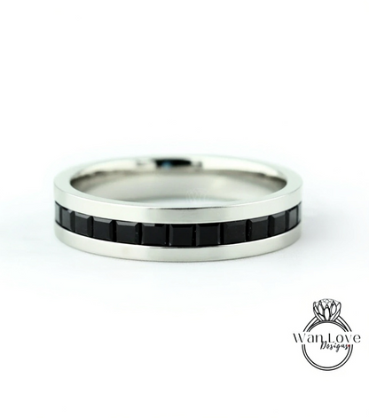 Mens Moissanite Diamond Wedding Band, Channel Princess cut Mens Wedding Band, Solid Gold Wedding Ring, His Wedding Band, Mens Promise Band