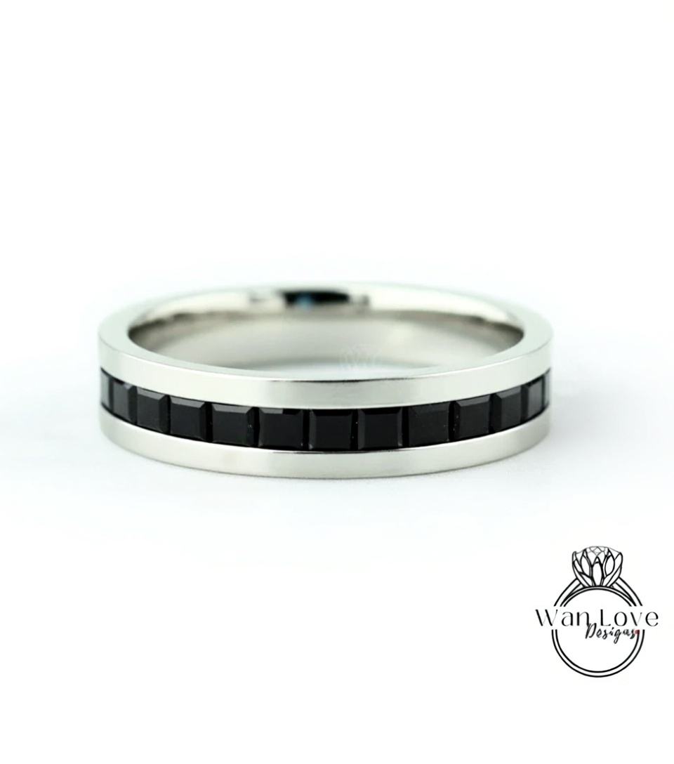 Green Emerald Ring | 14K Gold Emerald Wedding Band | Princess cut Emerald Mens Ring | Statement Ring | Mens Birthstone Ring | Gift for Him