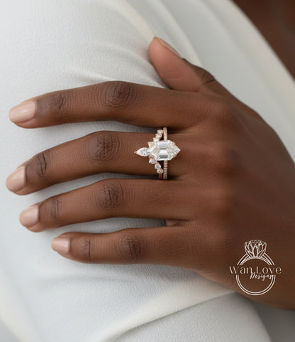 A close-up of a hand wearing a diamond engagement ring, with the ring's diamond set in a ring band.