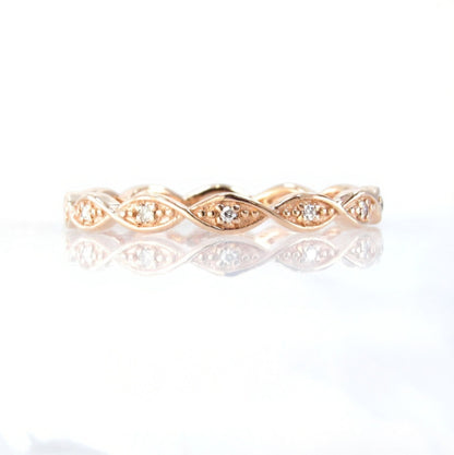 Rose Gold Thin Diamonds Twisted DNA Infinity Almost Eternity Wedding Band Ring, Ready to Ship Wan Love Designs