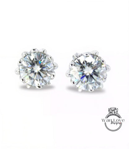 2ct Lotus Flower Moissanite flower earrings 6 prong moissanite white Gold Screwback earrings bridal wedding anniversary jewelry gift for her Wan Love Designs