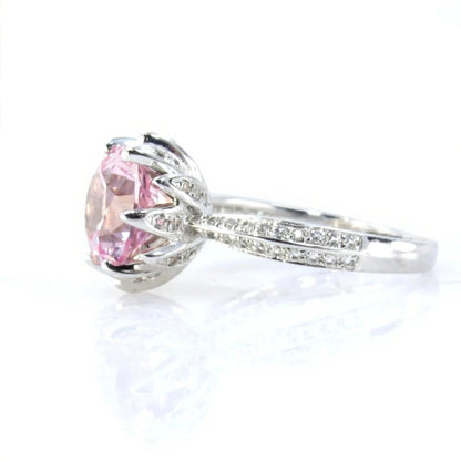 Lotus Flower Engagement Ring with 3 CT Blush Pink Peach Round Sapphire | Lotus Flower Ring | Unique Ring | Moissanite Ring | Ready to Ship Wan Love Designs