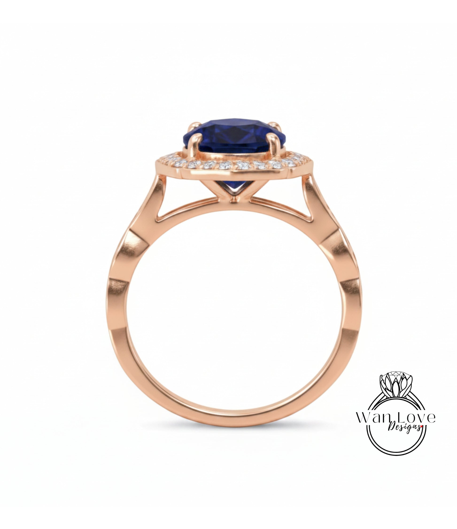 A gold ring with a large blue gemstone set in the center, surrounded by smaller diamonds.