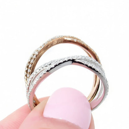 Moissanite Criss-Cross Infinity X womans Wedding Band Ring White Rose Gold Choice Anniversary ring Wedding jewelry Bridal Gift,Ready to Ship