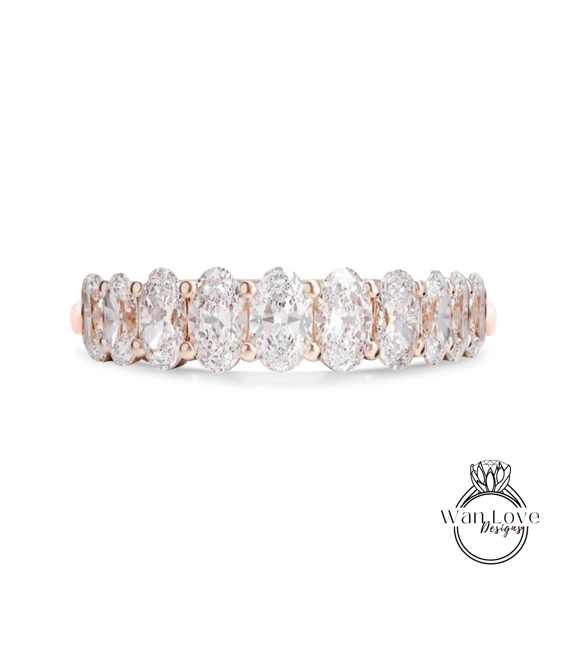 A row of oval-shaped diamonds set in a gold band.