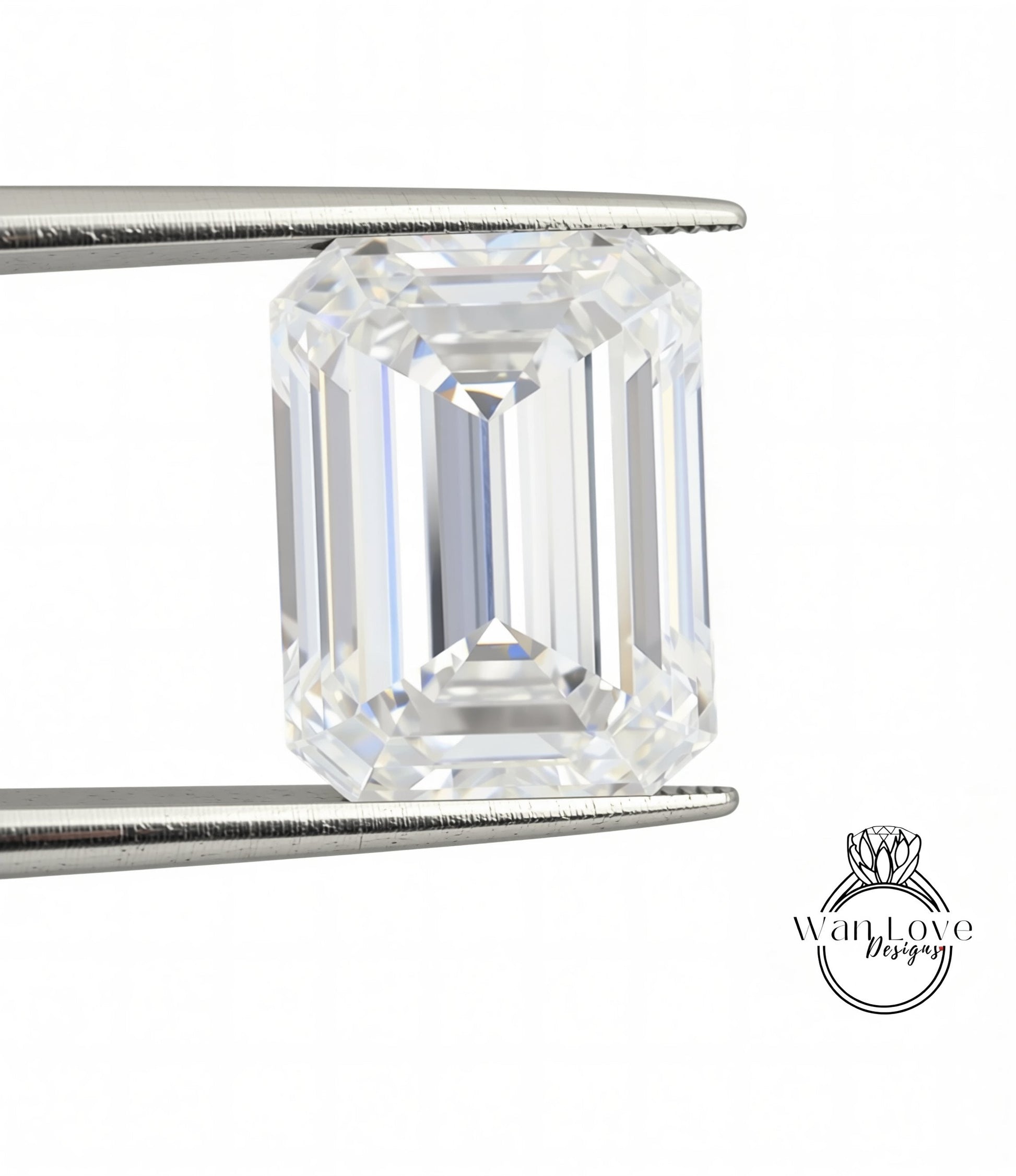 A large, clear diamond is being held between two metal tongs, showcasing its brilliant cut and sparkling clarity.