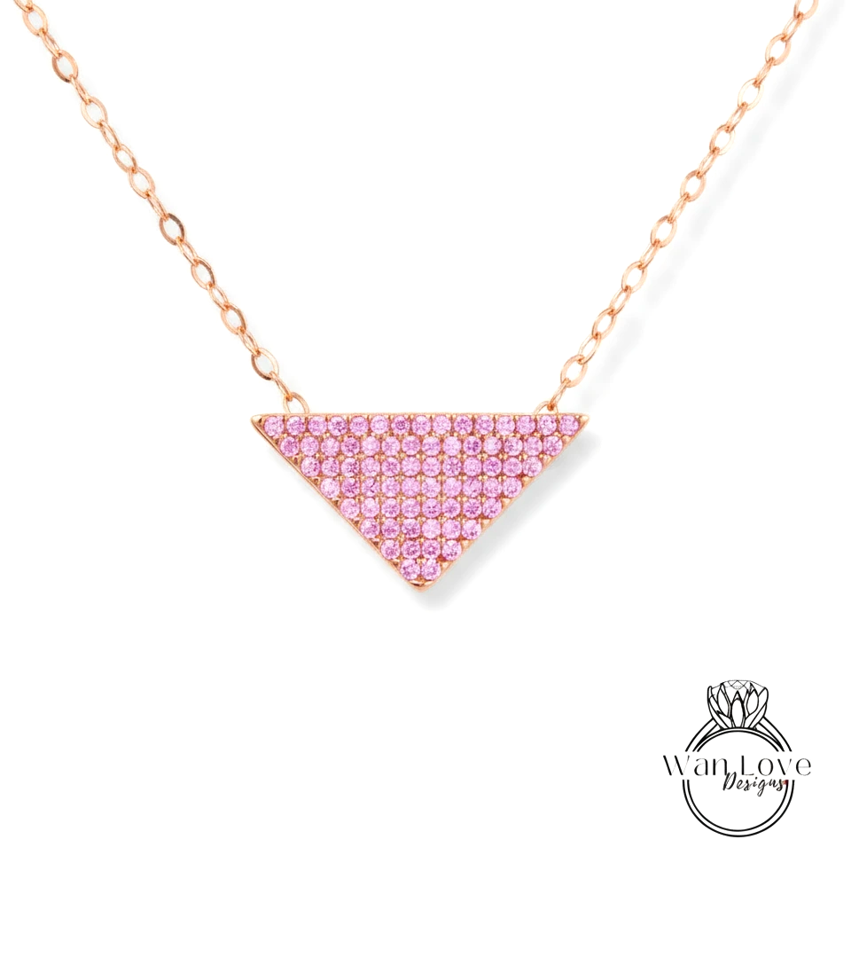 Collana triangolare con pavé di diamanti, ciondolo a forma delicata, collana geometrica, collana Moissanite, gioielli con pietre portafortuna, regalo per lei, minimalista