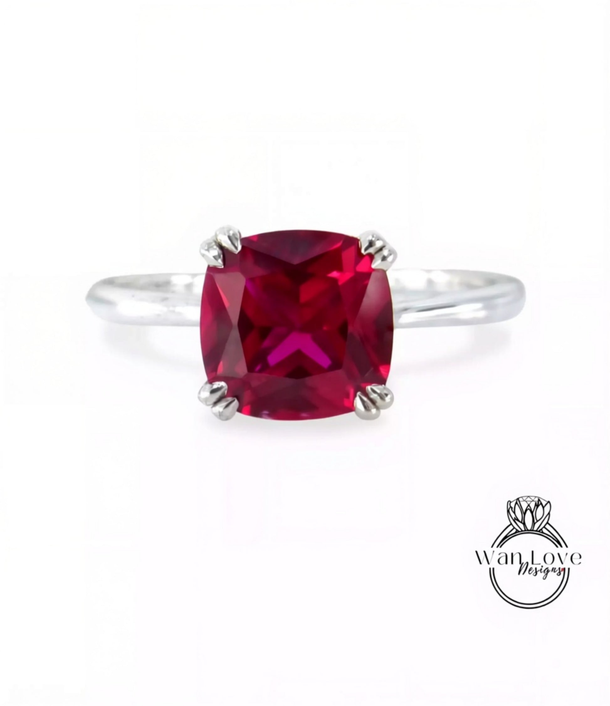 Solitaire Cushion cut Ruby engagement ring double prong ring classic cushion minimalist ring anniversary promise ring art deco wedding ring