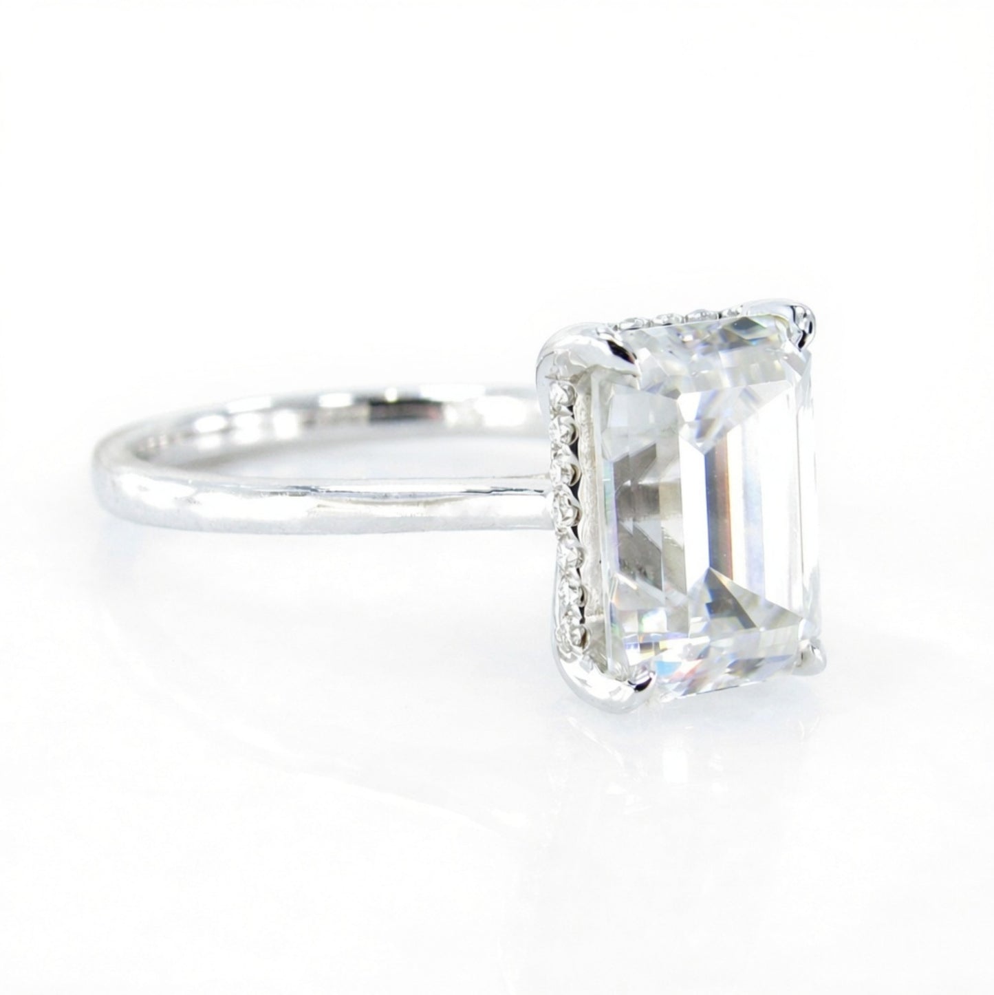 Moissanite Side Halo Emerald Engagement Ring, 4ct, 10.5x7.5mm, Custom, White Gold, Wedding, Anniversary Gift, Ready to Ship Wan Love Designs