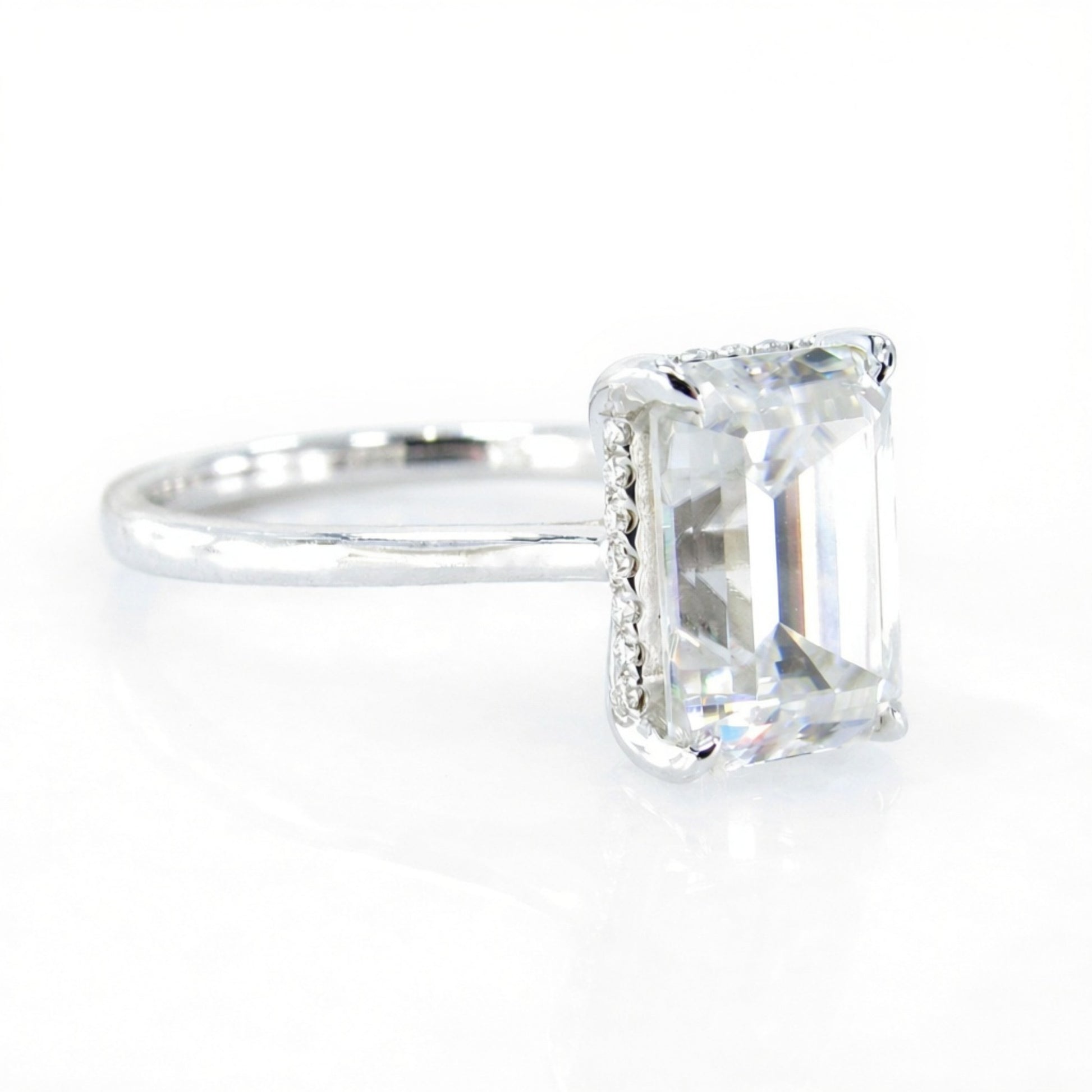 Moissanite Side Halo Emerald Engagement Ring, 4ct, 10.5x7.5mm, Custom, White Gold, Wedding, Anniversary Gift, Ready to Ship Wan Love Designs