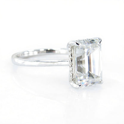 Moissanite Side Halo Emerald Engagement Ring, 4ct, 10.5x7.5mm, Custom, White Gold, Wedding, Anniversary Gift, Ready to Ship Wan Love Designs