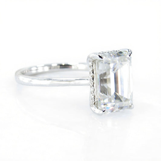 Moissanite Side Halo Emerald Engagement Ring, 4ct, 10.5x7.5mm, Custom, White Gold, Wedding, Anniversary Gift, Ready to Ship Wan Love Designs