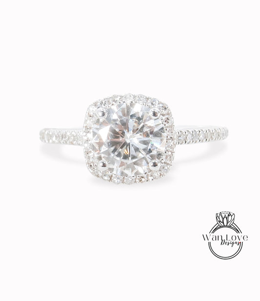 Anello di fidanzamento rotondo con Moissanite e diamante da 1,5 ct, anello di fidanzamento rotondo, anello in oro bianco 14k, regalo per l'anniversario di matrimonio nuziale, anello pronto per la spedizione