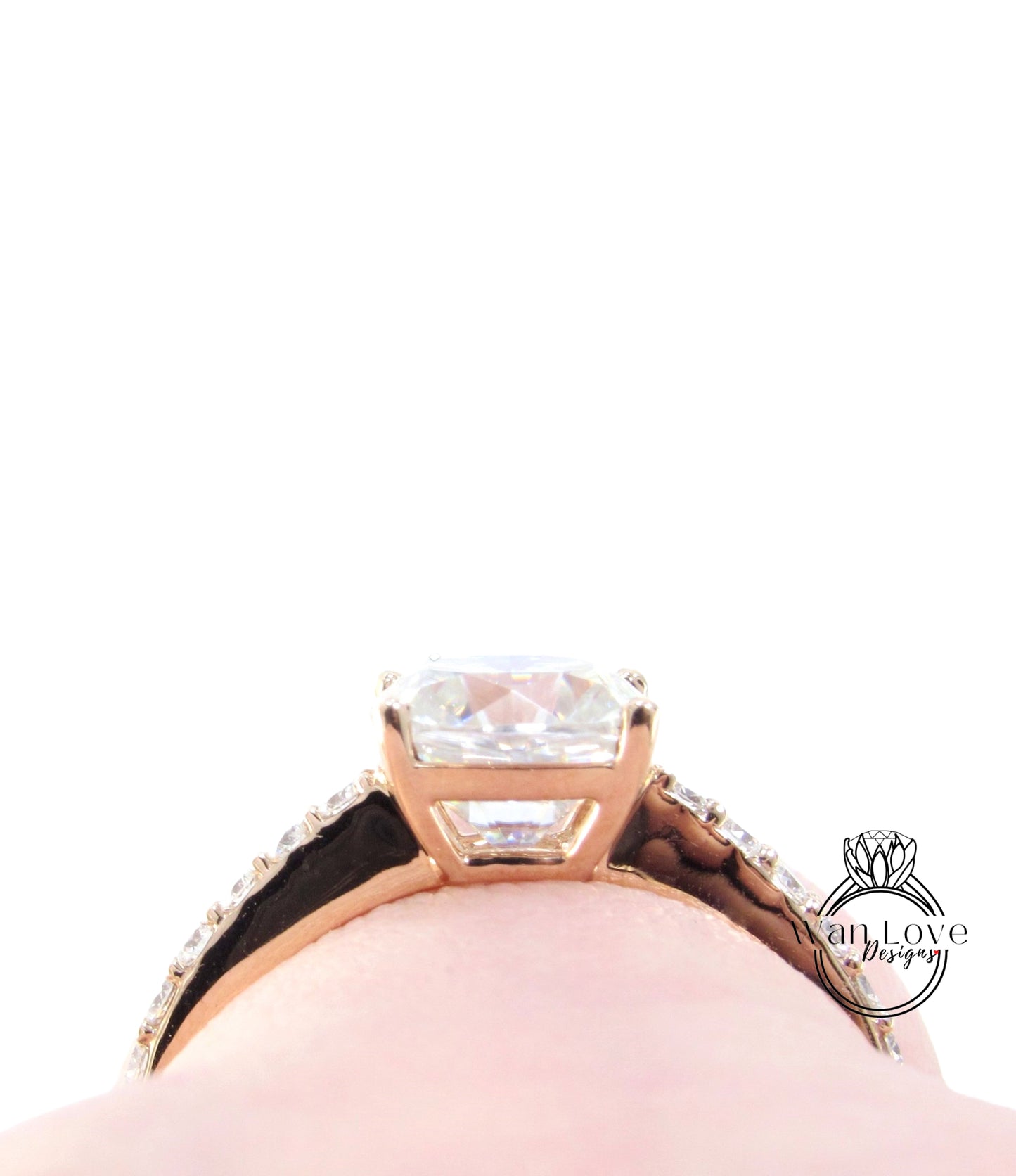 1.7ct Moissanite & Diamonds Cushion Low profile Engagement Ring, Cushion Moissanite Rose Gold Ring, Wedding Anniversary Gift-Ready to Ship